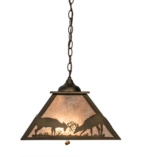 Meyda Lighting Battling Bucks 22" 2-Light Antique Copper Pendant Light With Silver Mica Shade Glass