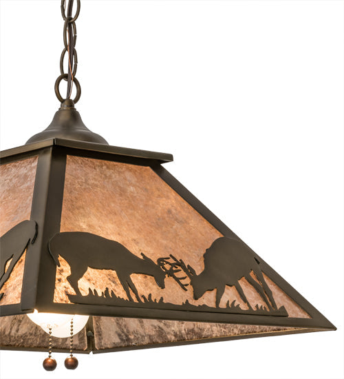 Meyda Lighting Battling Bucks 22" 2-Light Antique Copper Pendant Light With Silver Mica Shade Glass