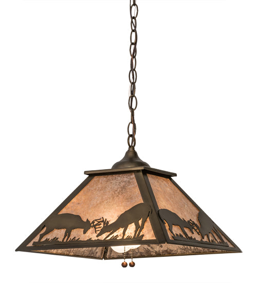 Meyda Lighting Battling Bucks 22" 2-Light Antique Copper Pendant Light With Silver Mica Shade Glass