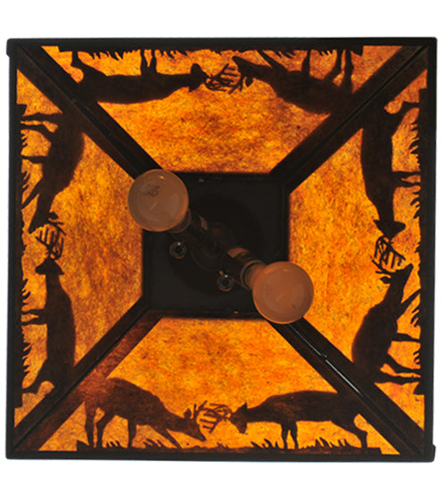 Meyda Lighting Battling Bucks 22" 2-Light Timeless Bronze Pendant Light With Amber Mica Shade Glass