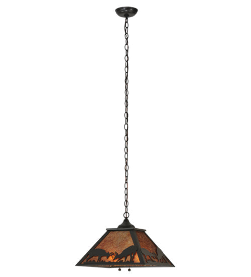 Meyda Lighting Battling Bucks 22" 2-Light Timeless Bronze Pendant Light With Amber Mica Shade Glass