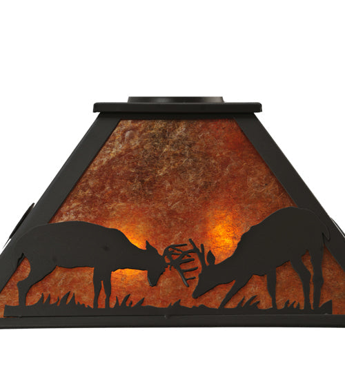 Meyda Lighting Battling Bucks 22" 2-Light Timeless Bronze Pendant Light With Amber Mica Shade Glass