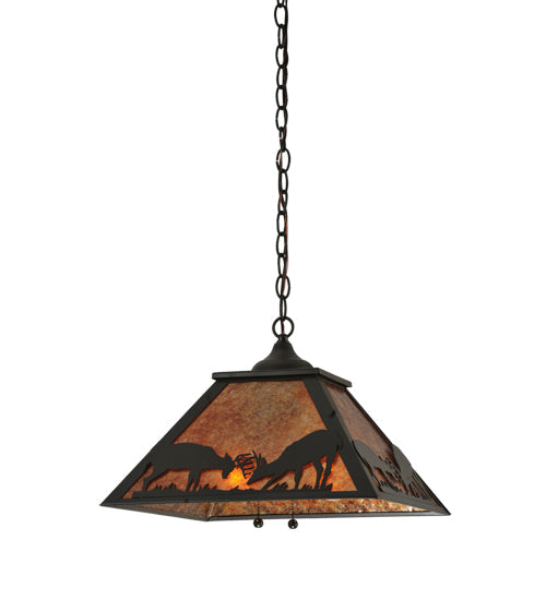 Meyda Lighting Battling Bucks 22" 2-Light Timeless Bronze Pendant Light With Amber Mica Shade Glass