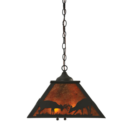 Meyda Lighting Battling Bucks 22" 2-Light Timeless Bronze Pendant Light With Amber Mica Shade Glass
