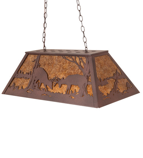 Meyda Lighting Battling Bucks 33" 6-Light Distressed Rust Island Pendant Light With Amber Mica Shade Glass