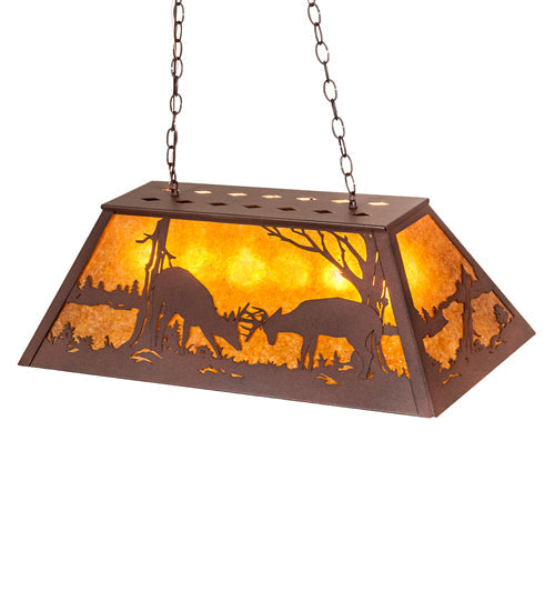 Meyda Lighting Battling Bucks 33" 6-Light Distressed Rust Island Pendant Light With Amber Mica Shade Glass