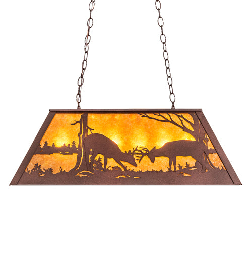 Meyda Lighting Battling Bucks 33" 6-Light Distressed Rust Island Pendant Light With Amber Mica Shade Glass