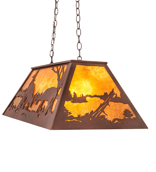 Meyda Lighting Battling Bucks 33" 6-Light Distressed Rust Island Pendant Light With Amber Mica Shade Glass