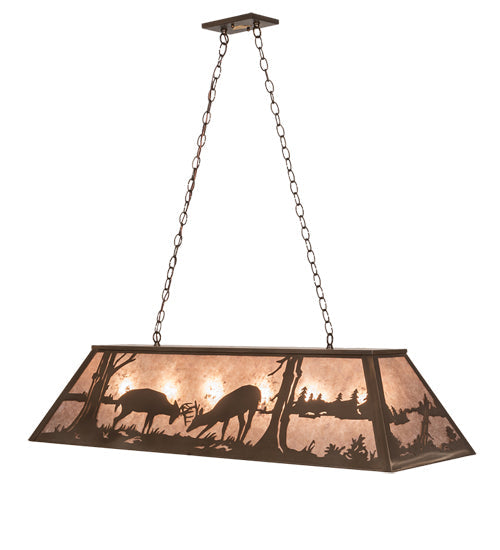 Meyda Lighting Battling Bucks 48" 6-Light Antique Copper Island Pendant Light With Silver Mica Shade Glass