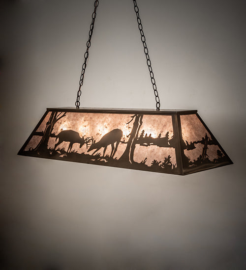 Meyda Lighting Battling Bucks 48" 6-Light Antique Copper Island Pendant Light With Silver Mica Shade Glass