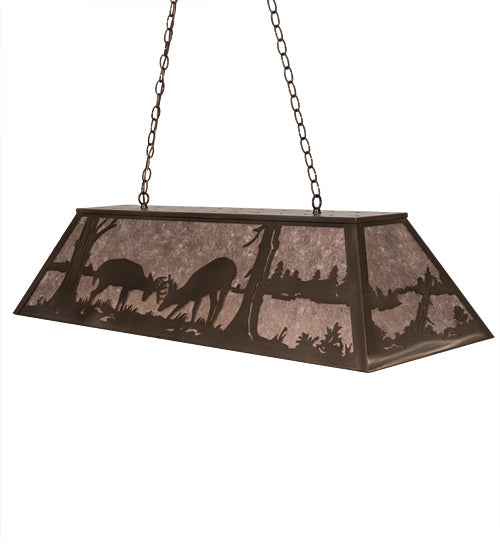Meyda Lighting Battling Bucks 48" 6-Light Antique Copper Island Pendant Light With Silver Mica Shade Glass
