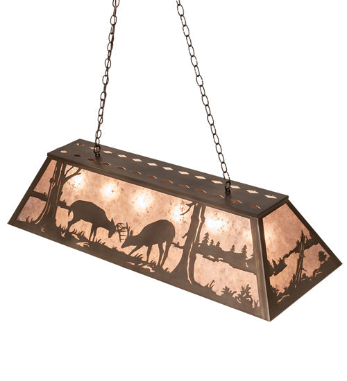 Meyda Lighting Battling Bucks 48" 6-Light Antique Copper Island Pendant Light With Silver Mica Shade Glass