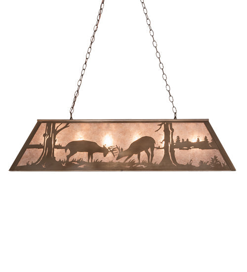 Meyda Lighting Battling Bucks 48" 6-Light Antique Copper Island Pendant Light With Silver Mica Shade Glass