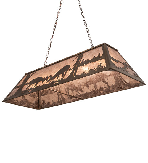 Meyda Lighting Battling Bucks 48" 6-Light Antique Copper Island Pendant Light With Silver Mica Shade Glass