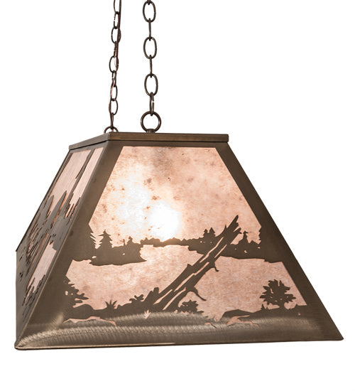 Meyda Lighting Battling Bucks 48" 6-Light Antique Copper Island Pendant Light With Silver Mica Shade Glass