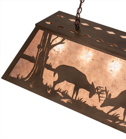 Meyda Lighting Battling Bucks 48" 6-Light Antique Copper Island Pendant Light With Silver Mica Shade Glass