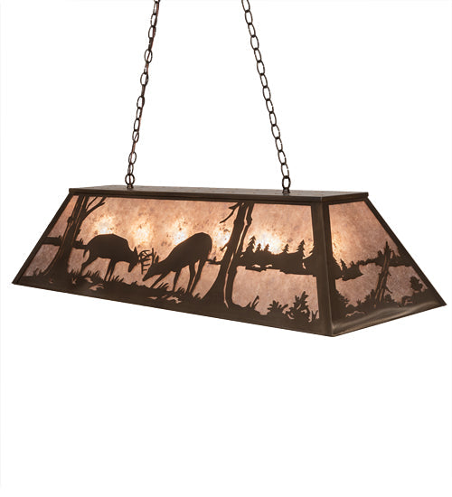 Meyda Lighting Battling Bucks 48" 6-Light Antique Copper Island Pendant Light With Silver Mica Shade Glass