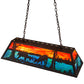 Meyda Lighting Battling Bucks 48" 6-Light Dark Roast Island Pendant Light With Orange & Beluge Green Art Shade Glass