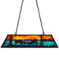 Meyda Lighting Battling Bucks 48" 6-Light Dark Roast Island Pendant Light With Orange & Beluge Green Art Shade Glass