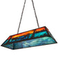Meyda Lighting Battling Bucks 48" 6-Light Dark Roast Island Pendant Light With Orange & Beluge Green Art Shade Glass