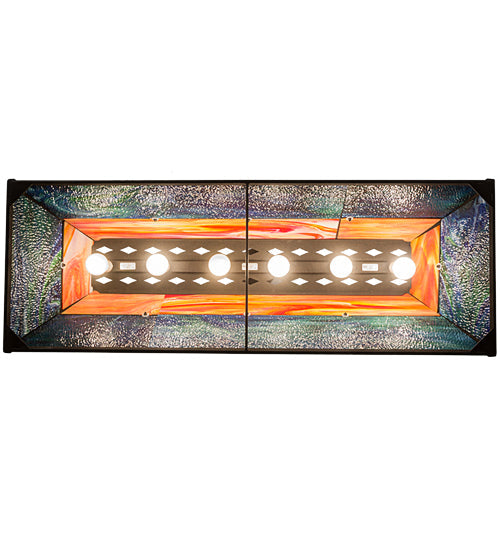Meyda Lighting Battling Bucks 48" 6-Light Dark Roast Island Pendant Light With Orange & Beluge Green Art Shade Glass