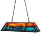 Meyda Lighting Battling Bucks 48" 6-Light Dark Roast Island Pendant Light With Orange & Beluge Green Art Shade Glass