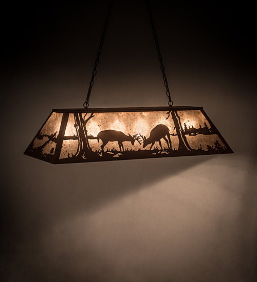 Meyda Lighting Battling Bucks 48" 6-Light Rust Island Pendant Light With Silver Mica Shade Glass