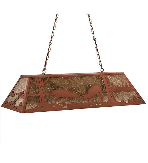 Meyda Lighting Battling Bucks 48" 6-Light Rust Island Pendant Light With Silver Mica Shade Glass