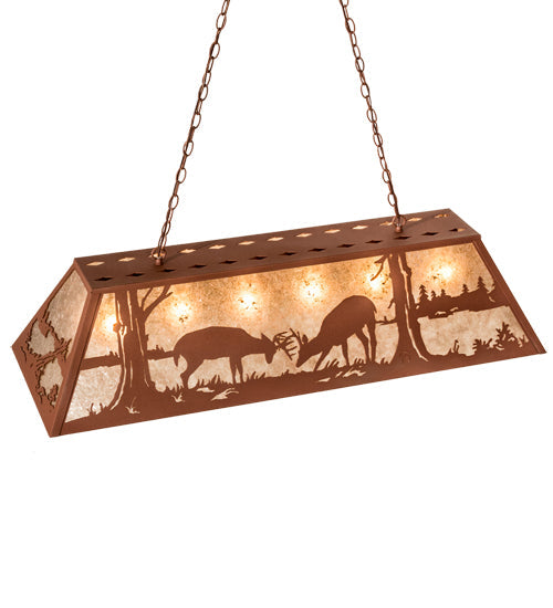 Meyda Lighting Battling Bucks 48" 6-Light Rust Island Pendant Light With Silver Mica Shade Glass