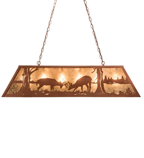 Meyda Lighting Battling Bucks 48" 6-Light Rust Island Pendant Light With Silver Mica Shade Glass