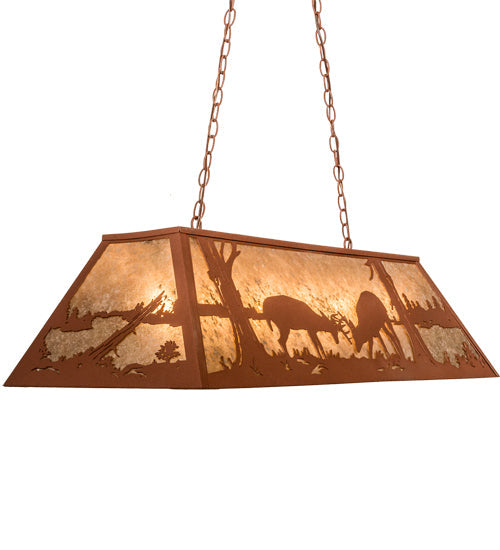 Meyda Lighting Battling Bucks 48" 6-Light Rust Island Pendant Light With Silver Mica Shade Glass
