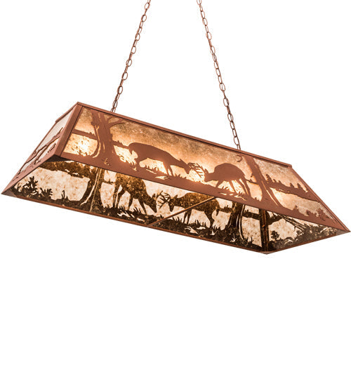 Meyda Lighting Battling Bucks 48" 6-Light Rust Island Pendant Light With Silver Mica Shade Glass