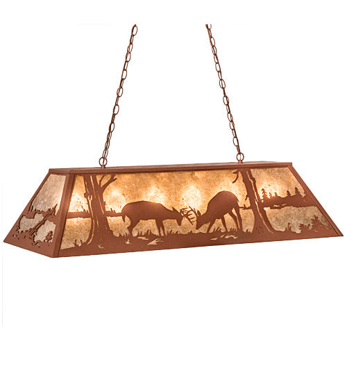 Meyda Lighting Battling Bucks 48" 6-Light Rust Island Pendant Light With Silver Mica Shade Glass