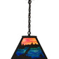 Meyda Lighting Battling Bucks 48" 9-Light Dark Roast Island Pendant Light With Orange & Blue Green Art Shade Glass