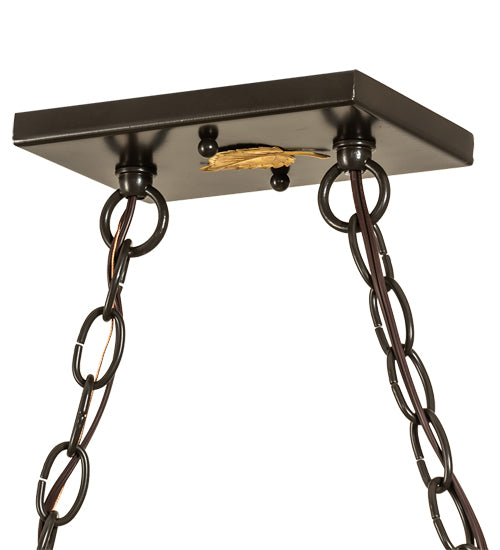Meyda Lighting Battling Buffalo 48" 6-Light Timeless Bronze Island Pendant Light With Amber Mica Shade Glass