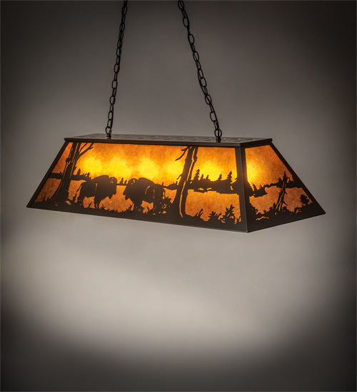 Meyda Lighting Battling Buffalo 48" 6-Light Timeless Bronze Island Pendant Light With Amber Mica Shade Glass