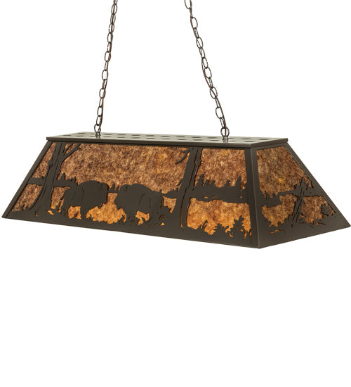 Meyda Lighting Battling Buffalo 48" 6-Light Timeless Bronze Island Pendant Light With Amber Mica Shade Glass