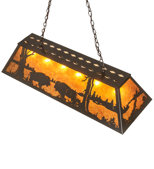 Meyda Lighting Battling Buffalo 48" 6-Light Timeless Bronze Island Pendant Light With Amber Mica Shade Glass