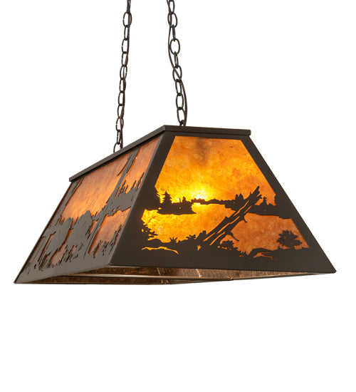 Meyda Lighting Battling Buffalo 48" 6-Light Timeless Bronze Island Pendant Light With Amber Mica Shade Glass