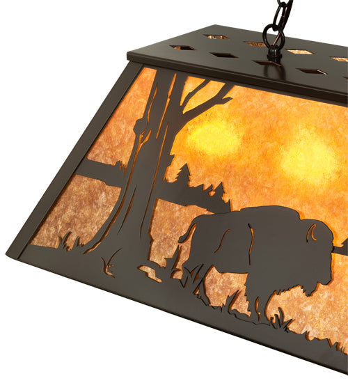 Meyda Lighting Battling Buffalo 48" 6-Light Timeless Bronze Island Pendant Light With Amber Mica Shade Glass