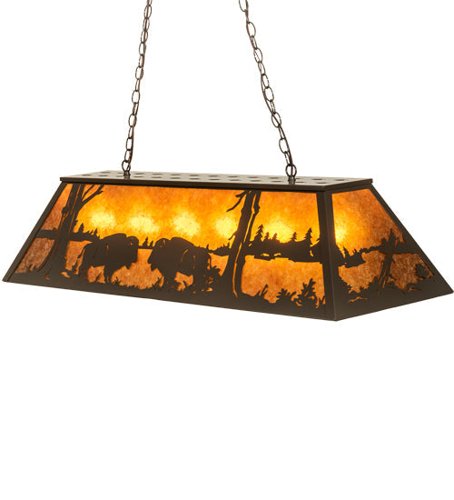 Meyda Lighting Battling Buffalo 48" 6-Light Timeless Bronze Island Pendant Light With Amber Mica Shade Glass