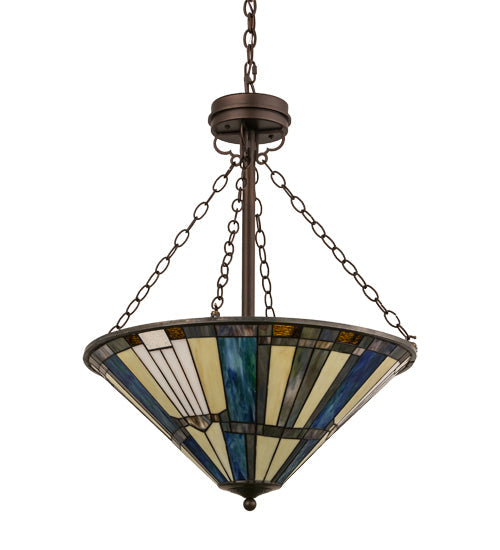 Meyda Lighting Beachfront 25" 4-Light Mahogany Bronze Inverted Pendant Light With Multi-Colored Shade Glass