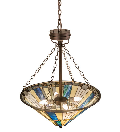 Meyda Lighting Beachfront 25" 4-Light Mahogany Bronze Inverted Pendant Light With Multi-Colored Shade Glass