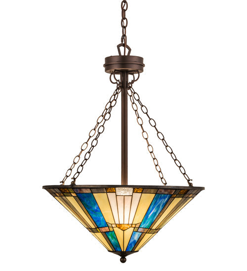 Meyda Lighting Beachfront 25" 4-Light Mahogany Bronze Inverted Pendant Light With Multi-Colored Shade Glass