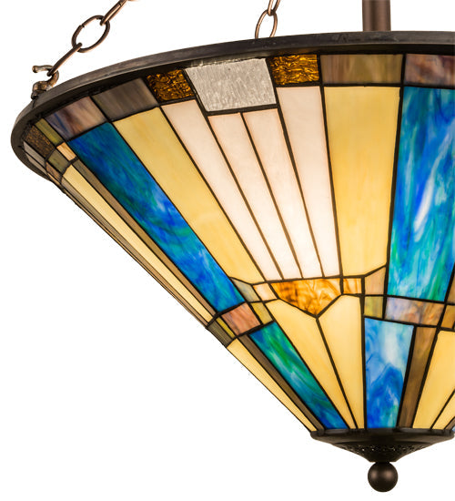 Meyda Lighting Beachfront 25" 4-Light Mahogany Bronze Inverted Pendant Light With Multi-Colored Shade Glass