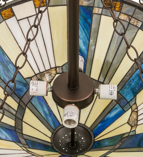 Meyda Lighting Beachfront 25" 4-Light Mahogany Bronze Inverted Pendant Light With Multi-Colored Shade Glass