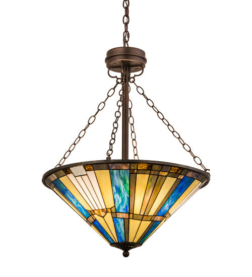 Meyda Lighting Beachfront 25" 4-Light Mahogany Bronze Inverted Pendant Light With Multi-Colored Shade Glass