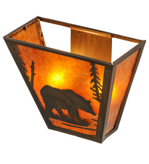 Meyda Lighting Bear Creek 13" 2-Light Antique Copper Wall Sconce With Amber Mica Shade Glass