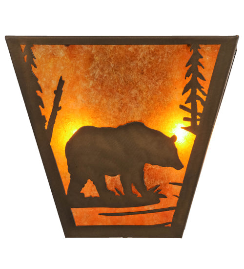 Meyda Lighting Bear Creek 13" 2-Light Antique Copper Wall Sconce With Amber Mica Shade Glass