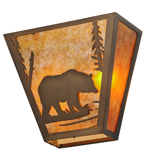 Meyda Lighting Bear Creek 13" 2-Light Antique Copper Wall Sconce With Amber Mica Shade Glass